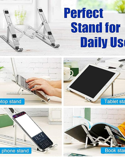 Laptop Stand, Laptop Riser Computer Stand for Desk, Adjustable Aluminum Foldable Portable Desktop Holder, Compatible with MacBook Air pro, iPad, Lenovo, 10-15.6” Laptop and Tablets (Silver)