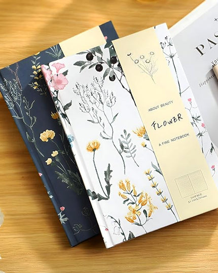 Floral Journal for women, Floret Hardcover Notebook, A5, 6x8, Medium Ruled Notebook, Lay-flat, Linen Journal, Notebooks for School, Writing Journal, Reading Journal, Garden Journal, White