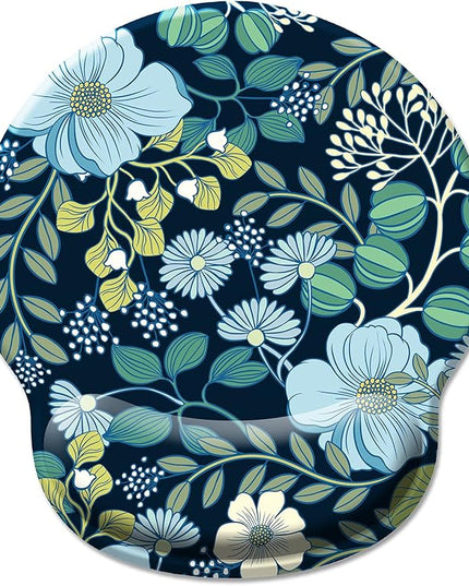 Floral Flower Mouse Pad with Wrist Rest, Ergonomic Cute Gel Mousepad Wrist Support, Computer Gaming Mouse Pad with Pain Relief Non-Slip PU Base for Desk Accessories Home Office Decor Supplies