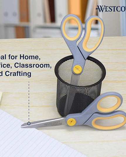 Westcott 8-Inch Titanium-Bonded Scissors with Adjustable Glide Feature for Office and Home - Gray/Yellow