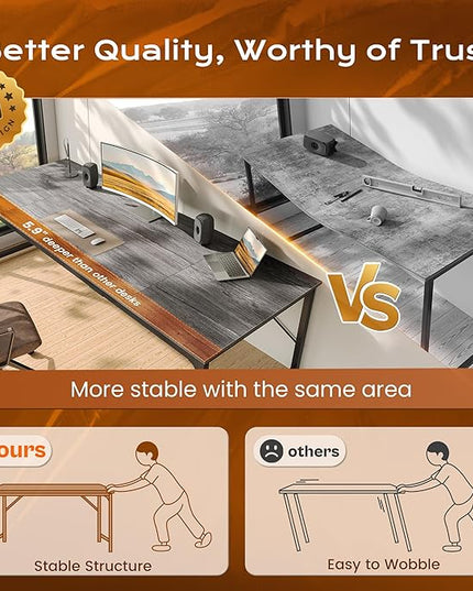PRAISUN 63 X 29.5 Inch Computer Desk with Deeper Desktop, Gaming Office Writing Work Desk for Home Office, Study, Bedroom, Work from Home, Metal Frame, Grey