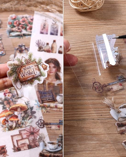 Auguro Scrapbooking Stickers 20 Sheets Pre-Cut 200 washi Stickers PET People Sticker Books for journaling Scrapbook Supplies Flower Transparent Journal Sticker