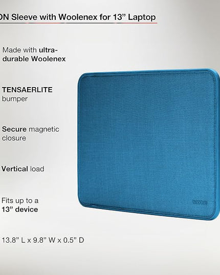 Incase ICON Sleeve with Woolenex - MacBook Air 13 inch M1, 2020, 2019, 2018 & MacBook Pro 13 inch 2019, 2018, 2017, 2016 Case - Fitted MacBook Case, Laptop Sleeve, Hard Cover, Durable (Boutique Blue)
