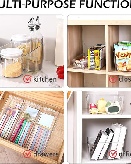 Clear Plastic Storage Bins 8 Pack - Pantry Organizers and Storage, Fridge Organizer for Kitchen, Cabinet, Freezer, Bathroom, Clost, Home Organization