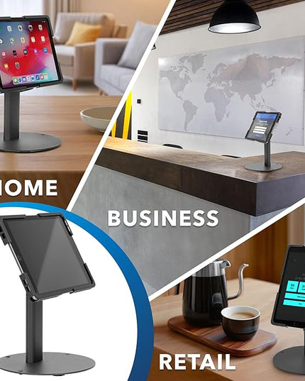 Mount-It! Universal Tablet Stand with Tilt, Anti-Theft Retail iPad POS Kiosk Stand, Fits Tablets from 9.7" to 13" Screen Size, 90° Rotation for Portrait and Horizontal Viewing, Durable Steel, Black