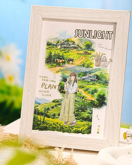 AuriicLeaf Large Scenery PET Sticker Set, 60Pcs Nature and Countryside Stickers for Scrapbooking, Journaling, DIY Crafts, and Art Supplies
