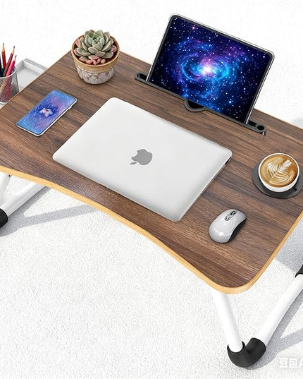 Fayquaze Portable Foldable Laptop Bed Desk with Storage Drawer and Cup Holder - Lap Desk Laptop Stand Tray Table for Eating, Reading and Working