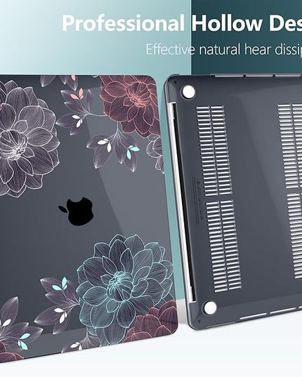 DONGKE Compatible with MacBook Pro 13 inch Case 2024 2023-2020 Release A2338 M2/M1 A2251 A2289 with Retina Display & Touch ID, Plastic Hard Shell & Keyboard Cover & Screen Film - Dahlia Flowers
