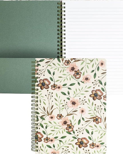 Steel Mill & Co Cute Green Mini Spiral Notebook, 8.25" x 6.25" Journal with Durable Hardcover and 160 Lined Pages, Woodland Floral