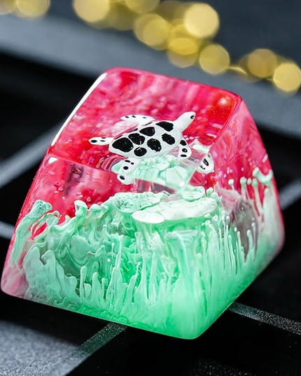 Sea Turtle Artisan Keycap Magenta Teal Coral Ocean R1 SA Profile Custom Sea Creatures Keycaps 1U ESC Handmade Gaming Resin Key Cap Cherry MX Switch Compatible Mechanical Keyboard Turtle Lover Gift