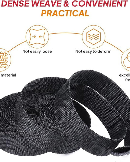 Black 2:1 Ratio Automotive Heat Shrink Braided Sleeving,Wear-Resistant Flat Woven Shrinkable Sleeve Fabric Car Cable Wires Hoses Protection (1-1/8"-8ft)