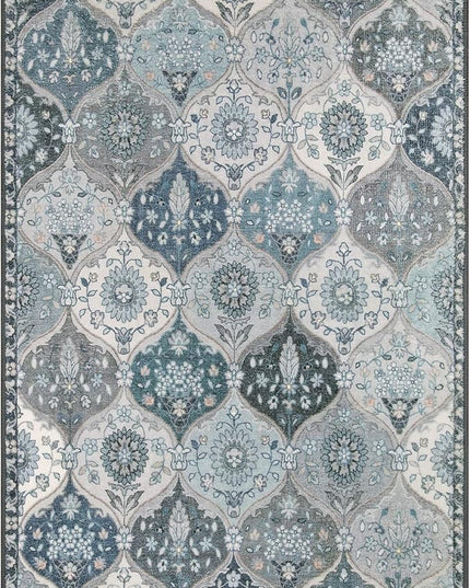 Lahome Moroccan Machine Washable Area Rugs, 4x6 Rug for Living Room Bedroom, Soft Non-Slip Rug Vintage Trellis Ultra-Thin Throw Carpet for Dining Room Office, Blue
