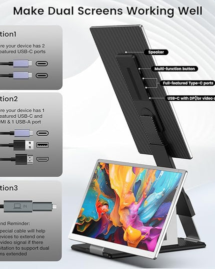 Fagomfer S6 Laptop Screen Extender | Silver | 15.6'' | FHD 1080P | 86% NTSC | Triple Laptop Monitor Extender | Working with Windows, Mac, DeX, Chrome, Desktop, Mini PC