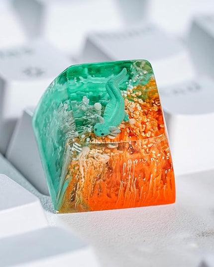 Green Axolotl Artisan Keycap Orange Green Ocean Coral R1 SA Profile Custom Animal Axolotl Keycap 1U ESC Handmade Resin Compatible with Cherry MX Mechanical Keyboard for Axolotl Lover