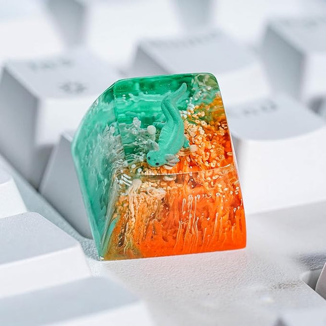 Green Axolotl Artisan Keycap Orange Green Ocean Coral R1 SA Profile Custom Animal Axolotl Keycap 1U ESC Handmade Resin Compatible with Cherry MX Mechanical Keyboard for Axolotl Lover