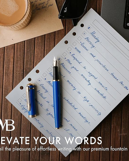 Wordsworth & Black Fountain Pen Set, 18K Gilded Medium Nib, Includes 24 Pack Ink Cartridges, Ink Refill Converter & Gift Pouch, Gold Finish, Calligraphy, [Imperial Blue], Perfect for Men & Women…