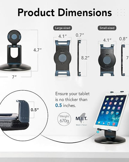 EHO iPad Stand, 360° Rotating Commercial Tablet Stand, Retail Kiosk, 6"-13"(Screen) Adapter Universal Tablet Clamp Holder for iPad, iPadAir, iPadMini, Microsoft Surface, Most Tablets - White