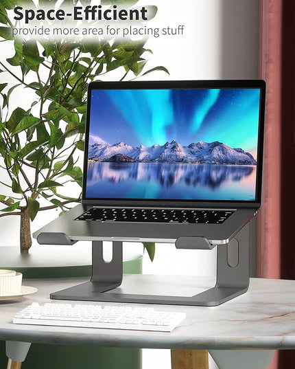 SOUNDANCE Laptop Stand, Aluminum Computer Riser, Ergonomic Laptops Elevator for Desk, Metal Holder Compatible with 10 to 15.6 Inches Notebook Computer, Grey