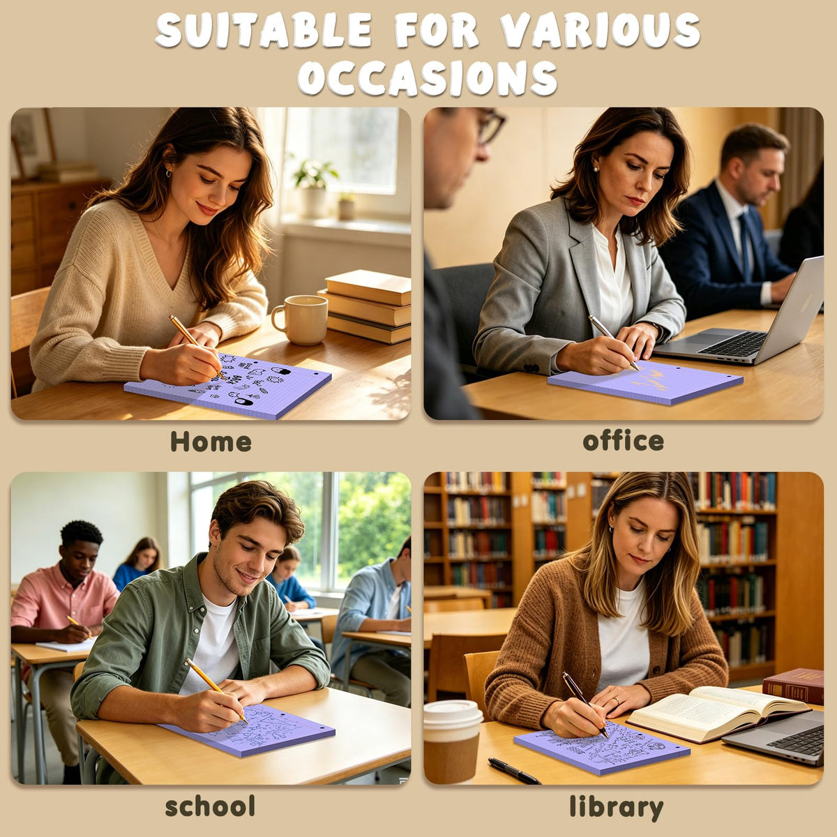 120 Sheets Purple 8x10.5 Inch Loose Leaf Paper, College Ruled Filler Paper, 3 Hole Punched Notebook Paper for 3 Ring Binder, Premium Notebooks Paper for Students & Teachers, Office & School Supplies