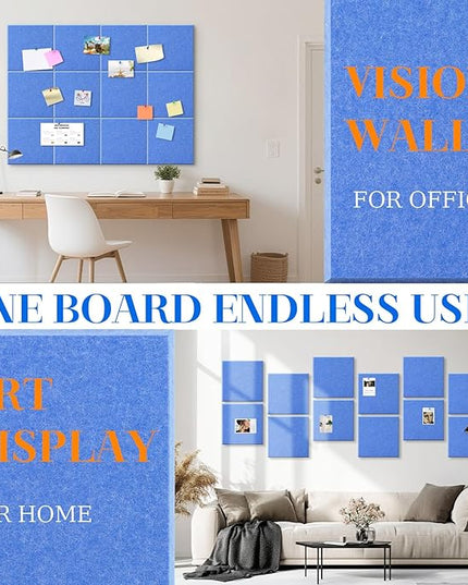 DOLLAR BOSS Large Cork Board for Wall 48" x 36" x 0.5" Bulletin Board 12 Packs Corkboard Tiles Self Adhesive Felt Wall Tiles for Office Home School, Blue