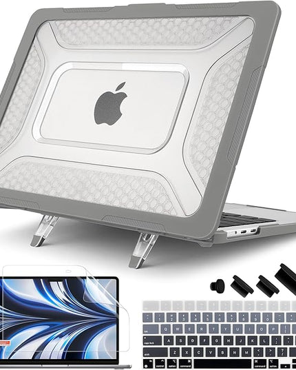 Batianda Extreme Heavy Duty Case for New MacBook Air 13.6 inch 2025 M4 2024 2022 A3240 A3113 A2681 - Anti-Slip Rubberized Stand (Holds 25lbs) Honeycomb Exoskeleton Max Cooling & Stability - Grey