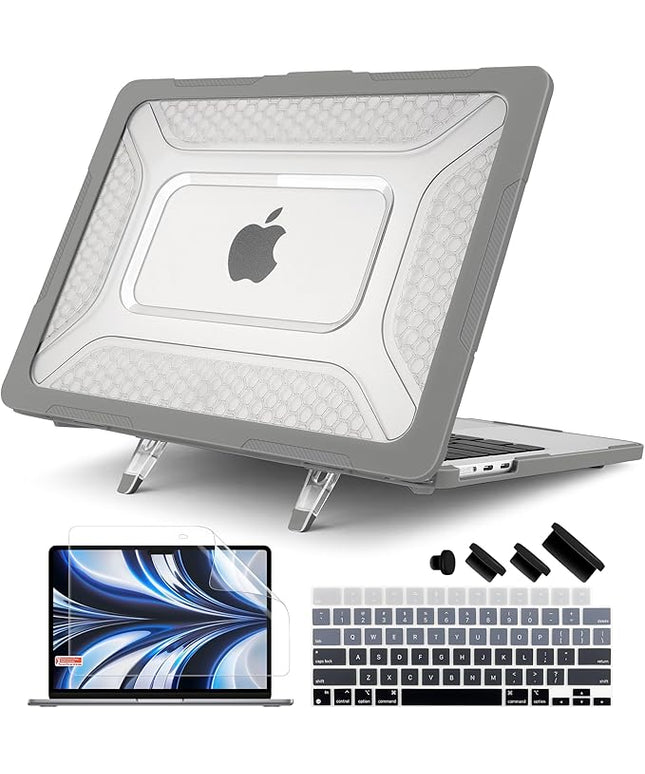 Batianda Extreme Heavy Duty Case for New MacBook Air 13.6 inch 2025 M4 2024 2022 A3240 A3113 A2681 - Anti-Slip Rubberized Stand (Holds 25lbs) Honeycomb Exoskeleton Max Cooling & Stability - Grey
