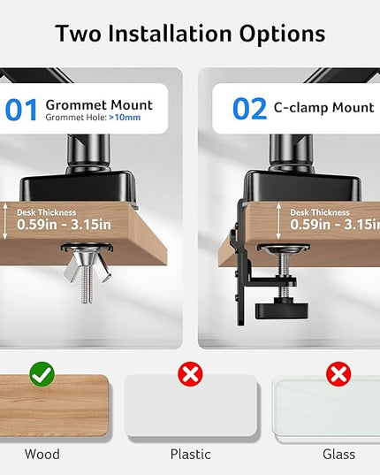Acer Single Monitor Mount, Fully Adjustable Monitor Arm Fits 17 to 34 Inch Screens, Gas Spring VESA Mount with C-Clamp & Grommet Base, Computer Desk Arm with Tilt Swivel Rotate Supports 4.4-19.8 lbs