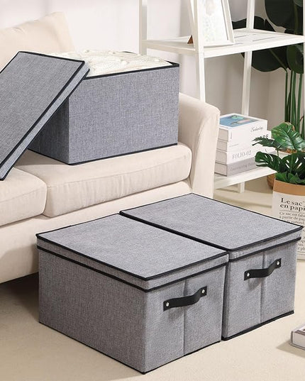 Storage Bin with Lid, Storage Box for Shoes Towels Books, Fabric Closet Organizer with Handles, Gray, 16.5 x 11.8 x 10.2 Inch, 1-Pack