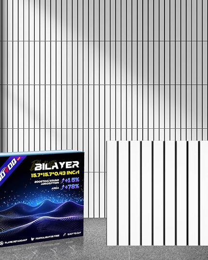 8 Pack Large Innovation Double Deck Soundproof Wall Panels, 15.7 x 15.7 x 0.4 in Sound Proof Foam Panels for Walls, 0.9lb/ft³ High Density,Cork Boards Alternative Black&White