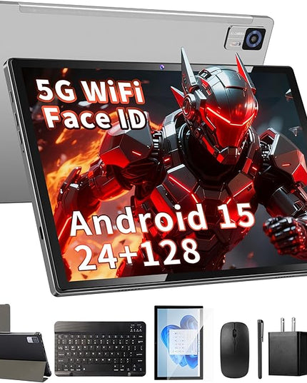 Android Tablet with Keyboard, 10 inch Android 15 Tablet with 24GB(4+20)RAM+128GB ROM(1TB Expand),8-Core, 7200mAh, 5G WiFi, Bluetooth5.0, Widevine L1, Electronics Tablets with Keyboard, Case, Stylus