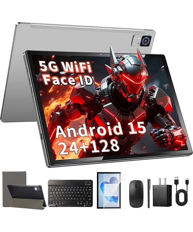 Android Tablet with Keyboard, 10 inch Android 15 Tablet with 24GB(4+20)RAM+128GB ROM(1TB Expand),8-Core, 7200mAh, 5G WiFi, Bluetooth5.0, Widevine L1, Electronics Tablets with Keyboard, Case, Stylus