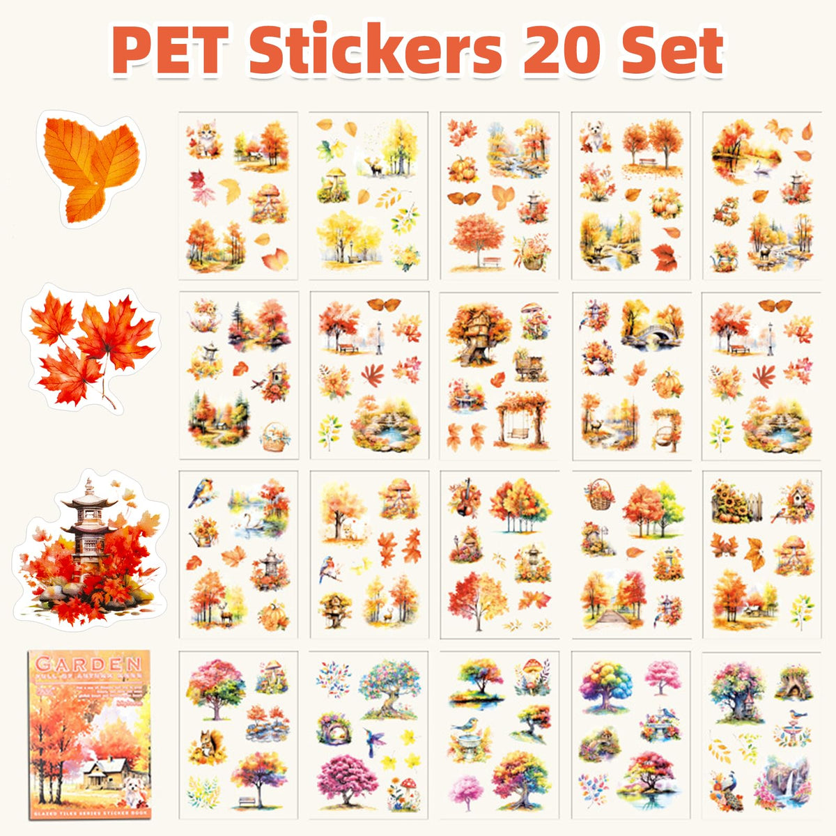 Uideyvi Autumn Filled The Garden Sticker Scrapbooking Supplies for Junk Journal, 20 Sheets PET Stickers - Vintage Journaling Stickers, Ephemera Sticker Book Pre Cut(TZ-009-003)