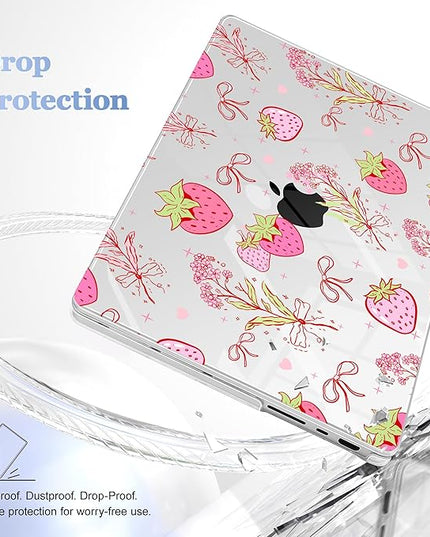May Chen Case for MacBook Pro 14 inch, Models A2442 A2779 A2918 A2992 A3401 A3185 A3112 A3434, M1 M2 M3 M4 M5 Chip (2021-2025 Release), Plastic Hard Shell Case with Keyboard Cover, Strawberry Bow