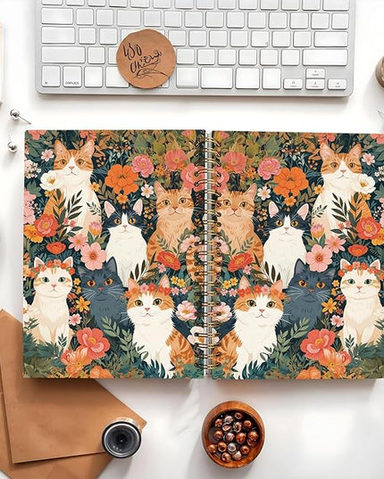 Vintage Cat Notebook Journal Gifts for People Who Love Cats, Retro Cat Floral Spiral Notebook, Cat Lover Gifts for Women Men, Cute Notebooks for School Supplies 5.5x8.3 Inch