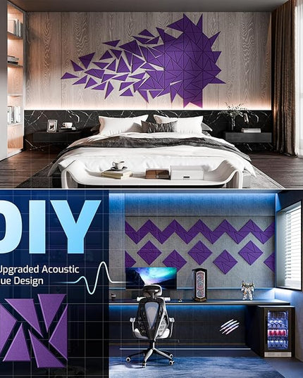 12 Pack Acoustic Panels with Self-Adhesive, 12"X 12"X 0.4"Sound Proof Foam Panels, Sound Panels High Density, Soundproof Wall Panels for Home Studio Office Purple