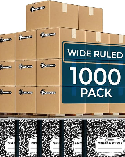 Rosmonde 1000 Pack (Pallet) Composition Notebooks Bulk, Wide Ruled, Pallet of Notebooks, 200 Pages (100 Sheets), 9-3/4 x 7-1/2, Bulk Notebooks for School, Bulk Office Notebooks, 4-7 Days Transit