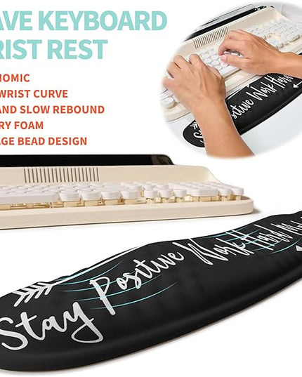 2-in-1 Ergonomic Set, Wave Rise Keyboard Wrist Rest and Massage Bulge Slope Mouse Pad Wrist Support, Cushion Memory Foam Integrated to Relieve Wrist Pain, Stay Positive