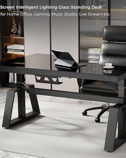 EUREKA ERGONOMIC Standing Desk,Gaming Table,Glass RGB Desks, Height Adjustable Computer 60 Inch L Shaped Corner Desk Music Studio Desk Workstation w Type-C Port,Cup Headset Holder,APP Control,Right