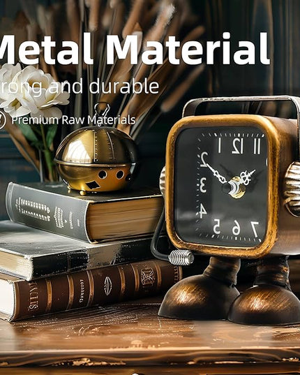 YOUKI Retro Steampunk Style Robot Table Clock,Industrial Style Desk and Shelf Clocks,Decorative Battery Operated,Silent Non-Ticking Clock for Office, Living Room or Bedroom