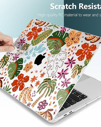 DONGKE Compatible with MacBook Pro 13 inch Case 2024 2023-2020 Release A2338 M2/M1 A2251 A2289 with Retina Display & Touch ID, Plastic Hard Shell & Keyboard Cover & Screen Film - Tropical Florals