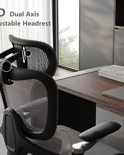 Ergonomic Office Chair with Adjustable 3D Lumbar Support, Big and Tall Mesh Home Desk Chair 5D Armrests, Executive Chair with 4D Headrest, 90-130°Tilt, BIFMA Certified, Model Zen (Grey)
