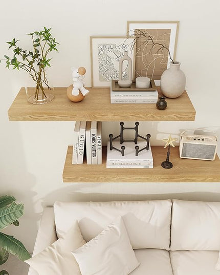 Floating Shelves 36 Inch Long, 12 Inch Deep Floating Shelves for Wall, 36 x 12 Shelves for Wall Storage & Display, 2" Thick Floating Shelf for Bathroom, Living Room, Bedroom, Oak Color, Set of 1