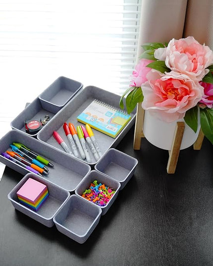 Welaxy Desk Drawer Organizer Tray, 8-Piece Felt Storage Drawer Dividers for Office & Home (Glacier gray)