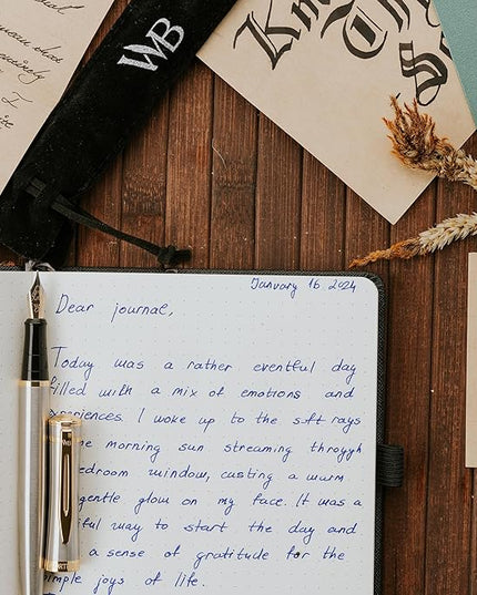Wordsworth & Black Fountain Pen Set, 18K Gilded Extra Fine Nib, Includes 24 Pack Ink Cartridges, Ink Refill Converter & Gift Pouch, Gold Finish, Calligraphy, [Silver Gold], Perfect for Men & Women