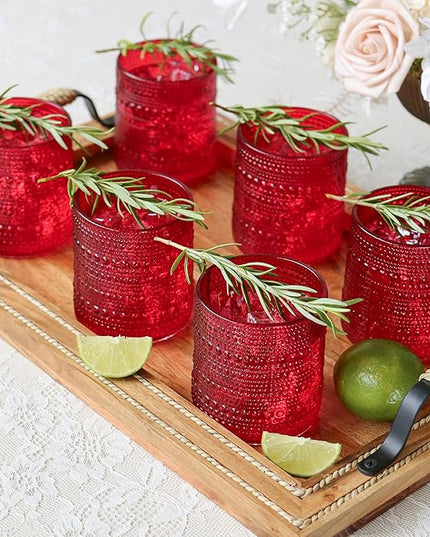 Kate Aspen Red Hobnail Drinking Glasses - Vintage Beaded Glassware Set for Cocktails, Juice, or Water - Christmas Table Decor and Holiday Drinkware - Great Holiday Hostess Gifts
