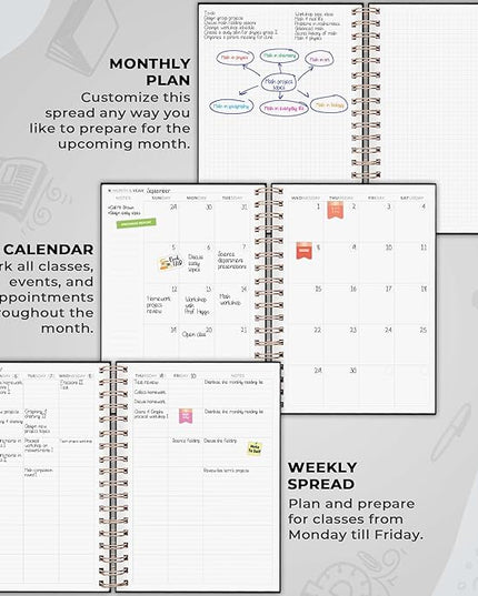 Clever Fox Teacher Planner Spiral – School Year Planner with Calendars & Lesson Plans – Teacher Plan Book for Classroom & Homeschool Organization - Undated, 7.9x10″ (Black)