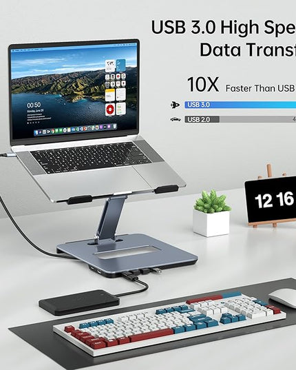 BENFEI Laptop Stand with USB C 6in1 Docking Station, HDMI 4K@60Hz, 4*USB3.0, 100W PD Compatible with MacBook Pro/Air, iPad Pro, XPS, Thinkpad