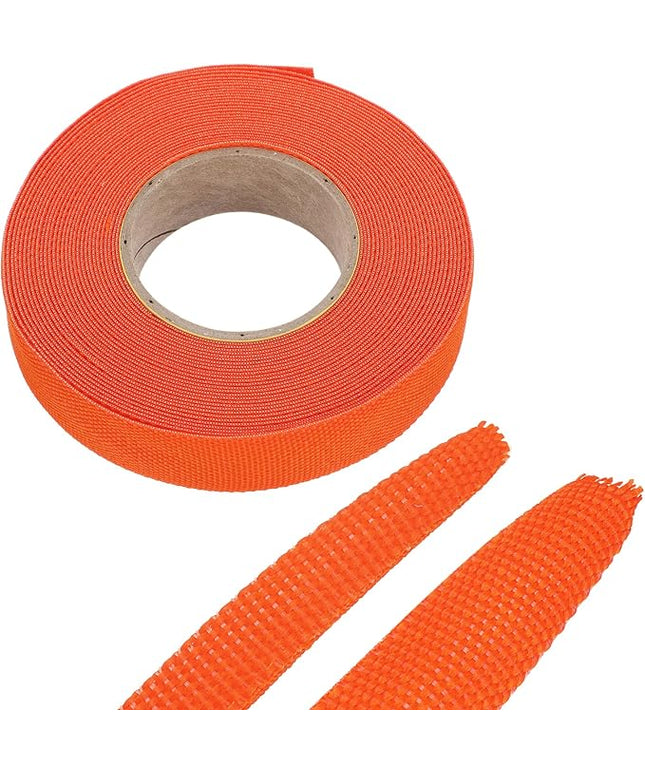 MECCANIXITY Braided Cable Sleeves Heat Shrinkable Fabric Sleeving, 5/8" 33ft Orange 2:1 Ratio Heat Shrinkable Cord Protector for Harness Cable, Network Cable Protection, Cable Management