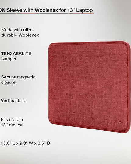 Incase ICON Sleeve with Woolenex - MacBook Air 13 inch M1, 2020, 2019, 2018 & MacBook Pro 13 inch 2019, 2018, 2017, 2016 Case - Fitted MacBook Case, Laptop Sleeve, Hard Cover, Durable (Red Clay)