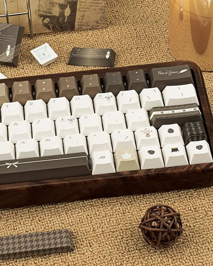 145 Keys Elegant Brown and Warm Beige Keycap Set, Five Side Dye Sublimation Cherry Profile PBT Key Caps for Mechanical Gaming Keyboard
